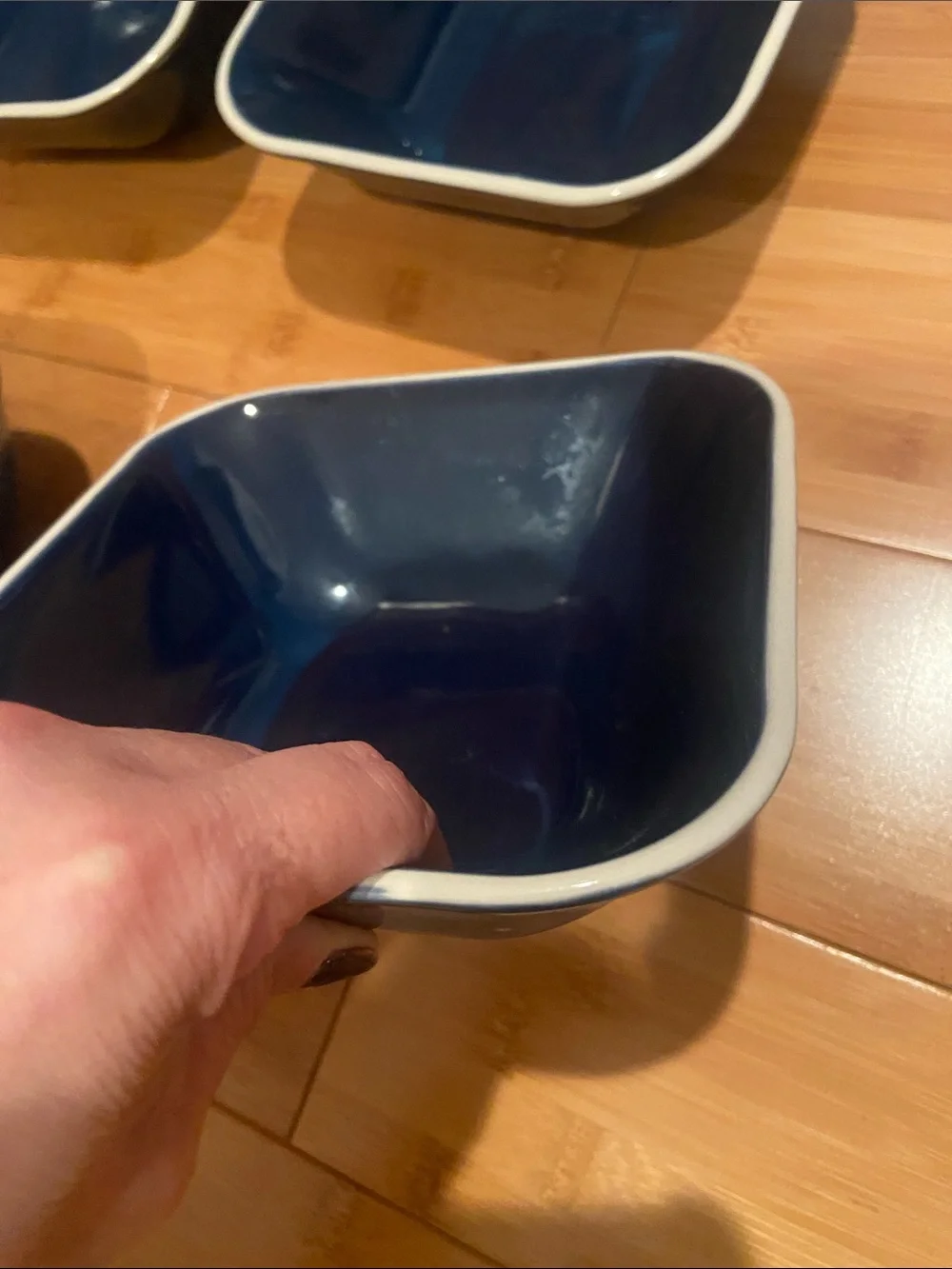 Set of 4 Square Serving Bowls - Navy and White